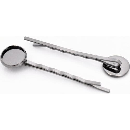 12mm 10pcs High Quality Classic Gun Black Plated Copper Material Hairpin Hair Clips Hairpin Base Setting Cabochon Cameo