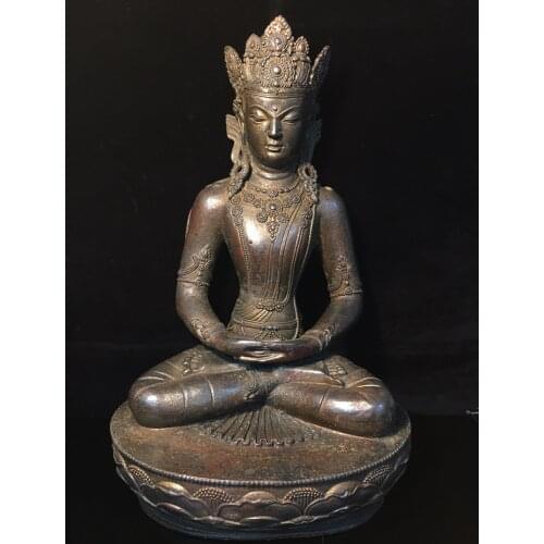 19" Tibet Buddhism Old Bronze Cinnabars Longevity Buddha Immortal Buddha Guanyin Avalokitesvara statue Enshrine the Buddha