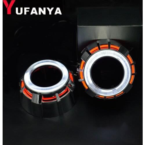 2.5 inch bixenon projector lens led shrouds dual double angel eyes ccfl design car lens mask cover DRL function white red blue