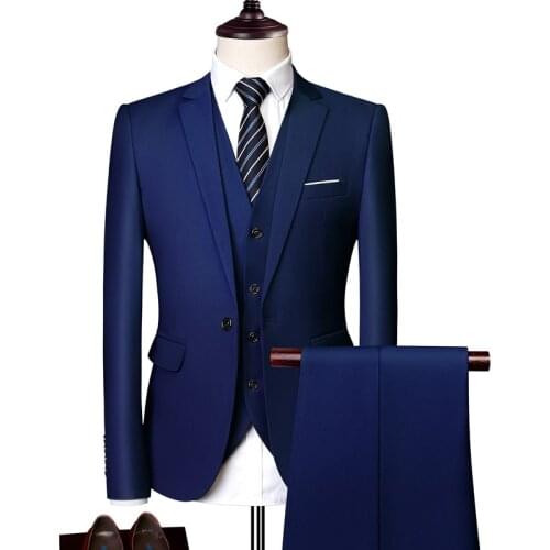2021 New Fashion Mens Casual Business Suit Slim fit tuxedo 3 Pieces Set / Male One Button Blazers Trousers Pants Vest Waistcoat