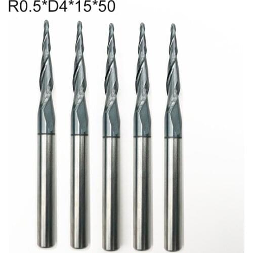5pcs/lot R0.5*D4*15*50L*2F HRC55 Tungsten solid carbide End Mills