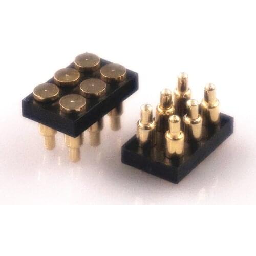 50pcs Spring Loaded Pogo Pin Connector 6 Pin 2.54 mm Pitch 5.5 mm Height PCB Surface Mount SMT Vertical Dual Row 2x3 6 Poles