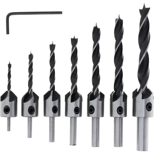 7pcs/lot HSS 5 Flute 3-10mm Round Handle Woodworking Drill Hole Drilling Woodworking Chamfer
