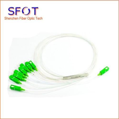 Free shipping, 20pcs/lot, FTTH 1x8 Port Mini PLC Splitter, steel tube type, with SC/APC connectors, SM, 0.9mm, 1.0M