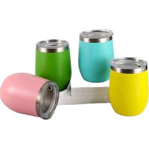 12oz/360ml Stainless Steel Eggshell Cup With Lid Vacuum Insulation Unbreakable Kid Drinking Cup Red Wine Glass U-Shaped Drum Cup