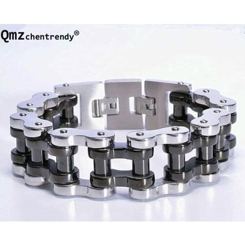316L Stainless Steel New Motor jewelry Huge Heavy Mens Steel & Black Motorcycle Biker Chain Bracelet Jewelry