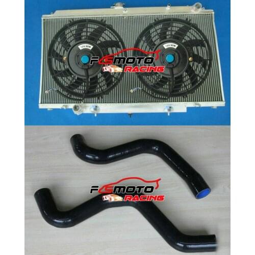 BLACK HOSE & Alu Radiator FOR Nissan Safari Patrol GU Y61 3.0TD ZD30 ZD30CR 4x4 Turbo Diesel 3.0L AT/MT 1997-2013 & Fans RED BLU