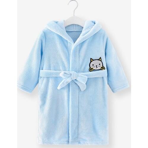 Children Thick Flannel Girl Robe Toddler Baby Kids Girls Printed Hooded Robes Bathrobe Sleepwear Clothes Coat vetement fille
