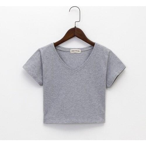 Open-neck Short-sleeved T-shirt Women Slim V-neck Cotton Leak Navel Ultra Short T-shirt Sexy Bottoming Shirt High Waist Top