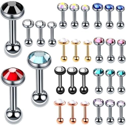 3Pcs/lot Stainless Steel Ear Studs Piercing Threaded Studs Ear Cartilage Tragus Helix Piercing for Women Body Jewelry Wholesale