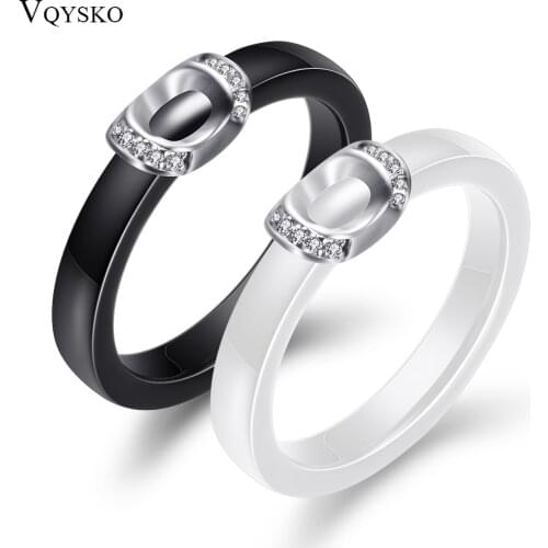 Unique Design White/Black Ceramic Ring With Cubic Zirconia Stone Women Jewelry Engagement Wedding Band Gifts For Women