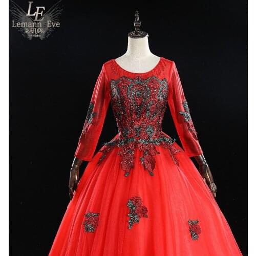 Red long sleeve embroidery tassels collar rococo princess cosplay medieval dress Renaissance gown queen Victoria Belle Ball