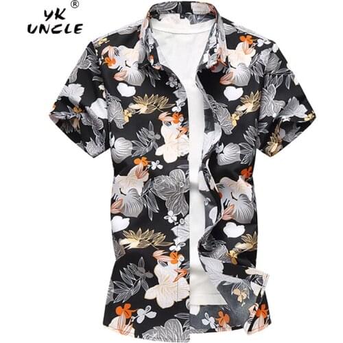 YK UNCLE Brand 2018 New Mens Summer Casual Short Sleeve Shirts Retro Floral Printed Beach Hawaiian Shirt Male Tops Chemise Homme