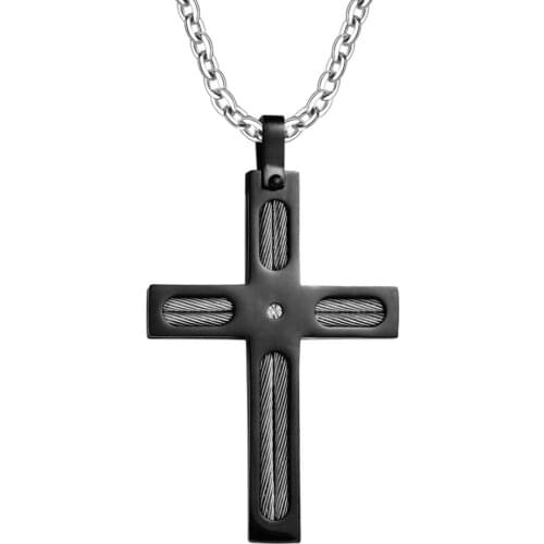 YAFFIL 304# Men Cross Necklaces 2019 Fashion Women Stainless Steel Black Color Pendant High Quality Unisex Prayer Necklaces