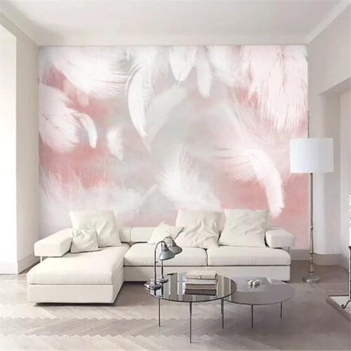 Custom Mural Wallpaper Modern Minimalist Fashion Hand-Painted Pink Feathers Background Wall Painting