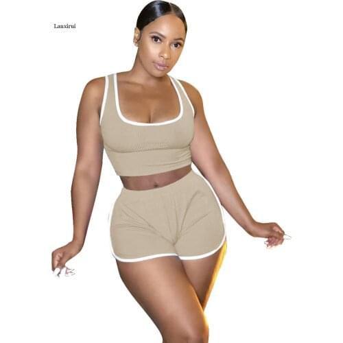 Fall new Sunken Stripe Sexy Solid short sleeve turn down collar blouses and biker shorts bodycon womens Two-Piece Suit