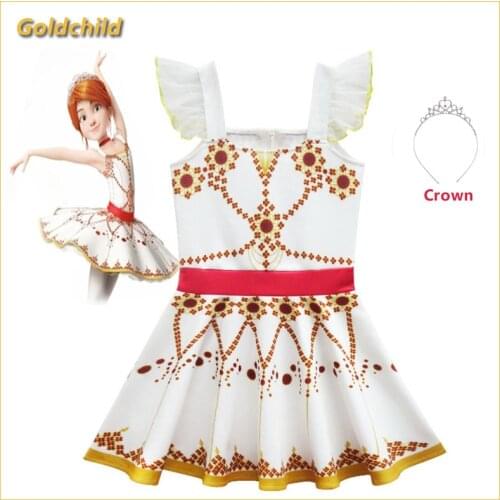 New Movie Ballerina Felicie Cosplay Costume for Girls Party Clothes Halloween Costume for Kids dancing christmas dress+crown