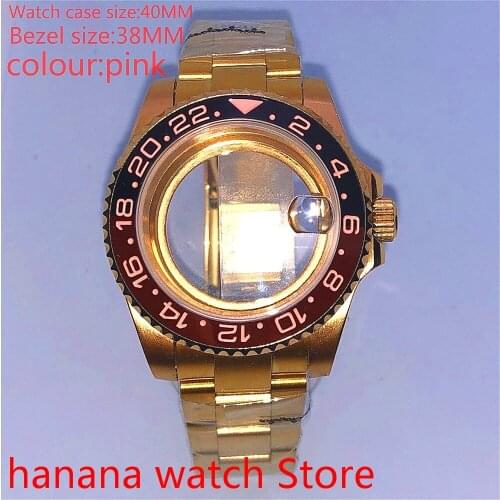 Suitable for pearl automatic winding 40mm sapphire glass transparent back gold box series, with rotating pink