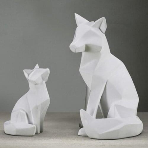 Simple White Abstract Geometric Fox Sculpture Ornaments Modern Home Decorations Animal Statues
