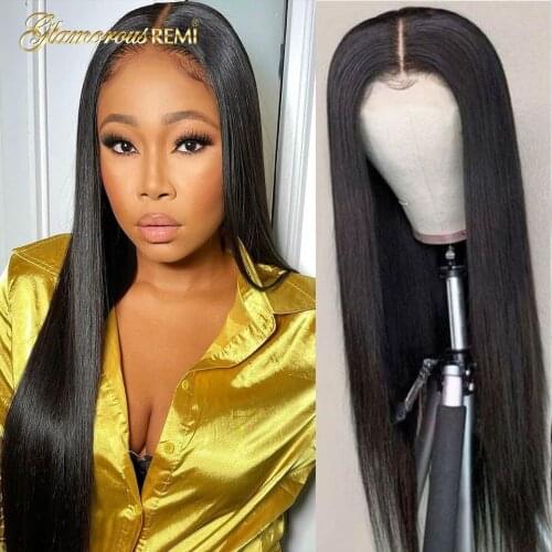 Straight Human Hair Wig 4x4 Brazilian Straight Lace Wigs For Black Women Density 180 T Part Lace Wig 13x1 Natural Black 8-26Inch