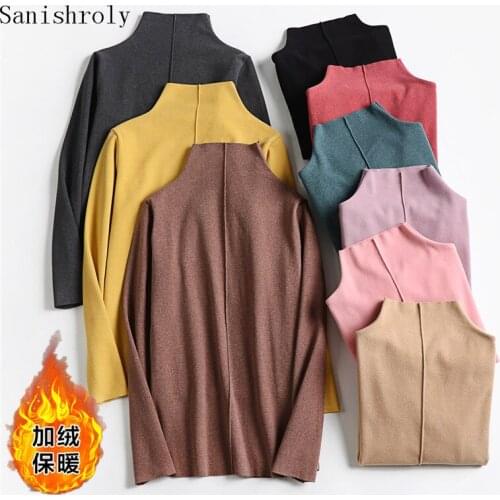 Sanishroly Autumn Winter Women Velvet T-Shirts Tee Warm Thick Turtleneck T Shirt Female Long Sleeve T Shirts Tops Plus Size S851