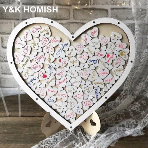 Wedding Guest Book, Y&K Molish Wooden Picture Frame, Drop Top Frame Sign Book with 100PCS Wooden Hearts, Rustic Wedding Decorati