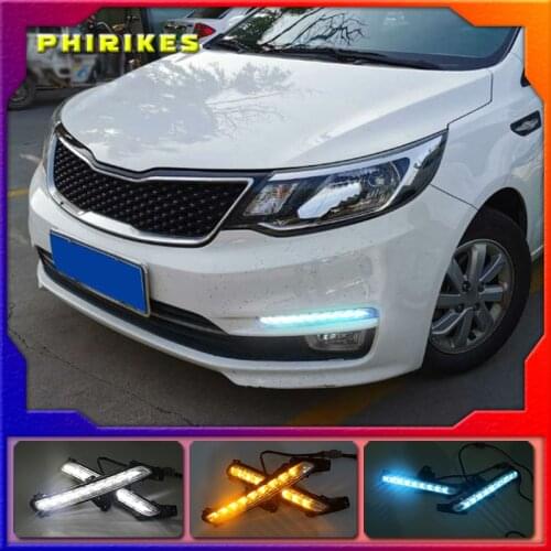 2PCS LED Daytime Running Light For Kia Rio K2 2015 2016 Yellow Turn Signal Relay Waterproof ABS 12V DRL Fog Lamp Decoration