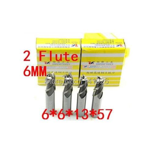 High Quality 10pcs End Mill 6mm Two 2 Flute HSS & Aluminium End Mill Cutter CNC Bit, Milling tools,6*6*13*57mm