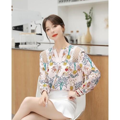 Printed silk shirt women loose large size mulberry silk top design sense niche shirt long sleeves 2020 new