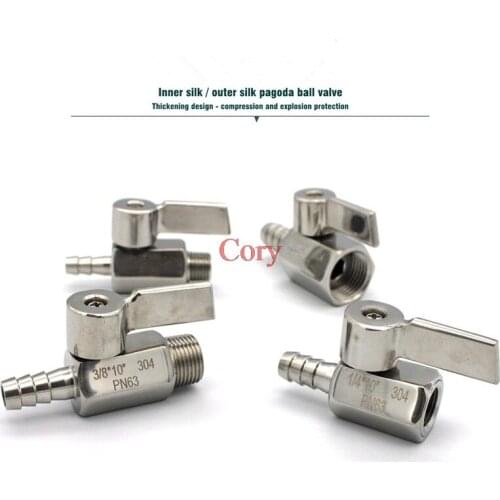 1PC MINI Ball Valve Stainless Steel 1/8" 1/4" 3/8" 1/2" BSP Female Male SS304 2 Way Pagoda Hose External Wire Hose