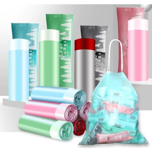 12Pcs/1 Roll Portable Thick Drawstring Kitchen Rubbish Holder Waste Garbage Bag Plastic Trash Bags
