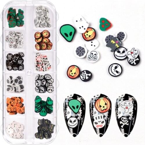 12 Grids Manicure Sticker Halloween Day Nail Art Decorations DIY Skull Bat Pumpkin Lights Funny 3D Nail Accessories