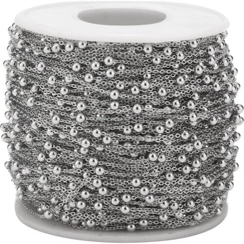2 Meters 1mm width Stainless Steel Beaded Cable Chain Ball Soldered Link Chains Jewelry Findings For Choker Anklet