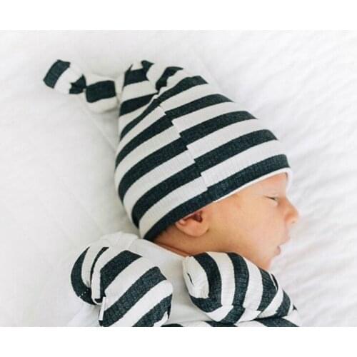 2Pcs/Set Cotton Baby Hats Mittens Newborn Stripe Knot Soft India Cap Toddler Anti Scratching Gloves Girl Warmer Long Tail Beanie