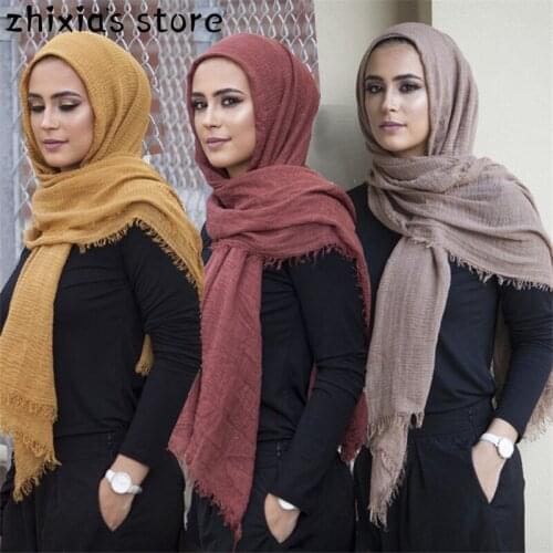 2020Muslim Women Crinkle Hijab Scarf Soft Solid Cotton Head ScarvesTurban Shawls/ Wraps hijab femme musulman kopftuch 190-100cm