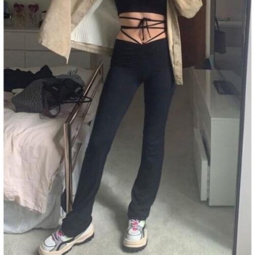 2021 Harajuku High Waist Hin Thin Bandage Straight Pants Female High Quality Activity Trousers Street Leisure Yoga Pants