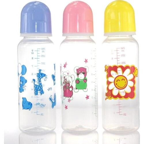250ml Cute Baby Bottle Infant Newborn Children Learn Feeding Drinking Bottle Kids Standard Caliber PP Bottles Color Random