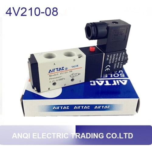 5 Way 2 Position Airtac Electric Solenoid Valve 4V210-08 DC 24V DC12V AC110V AC220V 1/4" Port Size