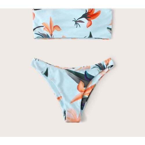 40#2021 Top Selling Bikini High Waist Women Flowers Prints Sexy Bikini Push-Up Padded Swimwear Swimsuit Beachwear Set купальник