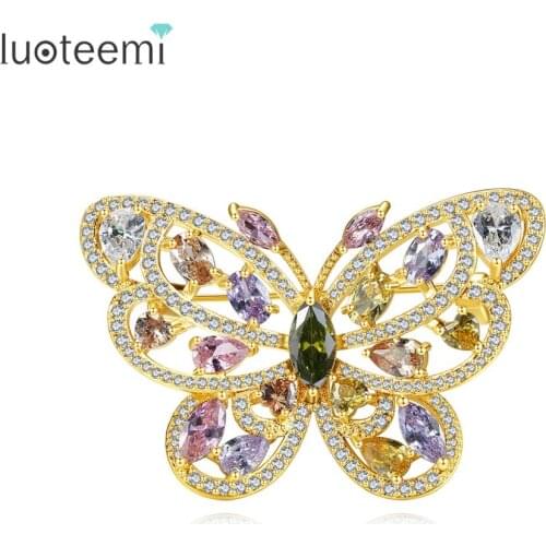 LUOTEEMI Large Luxury Colorful CZ Butterfly Brooches for Women Insect Brooch Pin Fashion Dress Coat Accessories Christmas Gifts
