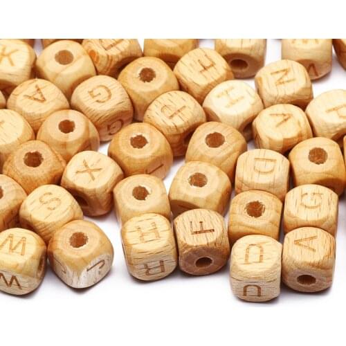 Natural Wooden Square Beech Beads 10mm Loose Letter Spacer Beads For Jewelry Making Diy Necklace Bracelet Accessories
