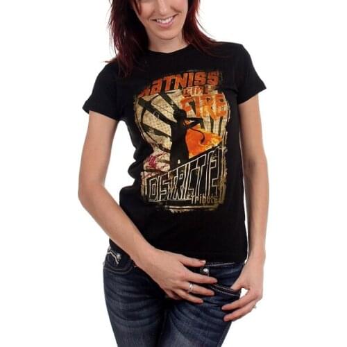The Hunger Games Girl On Fire Poster Juniors WoMens Fashion Tops Trend T-Shirt In Black