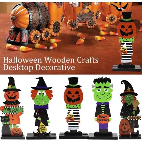 Halloween Wooden Ornaments Crafts Desktop Decorative Pumpkin Man Witch Centerpiece For Home Decoration Party Supplies