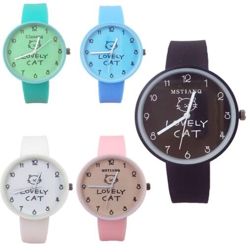 Kids Watch 5 Colors Cartoon Lovely Cat Pattern Silicone Strap Sports Quartz Kids Watch Boys Girls Student Gift Christmas Clock