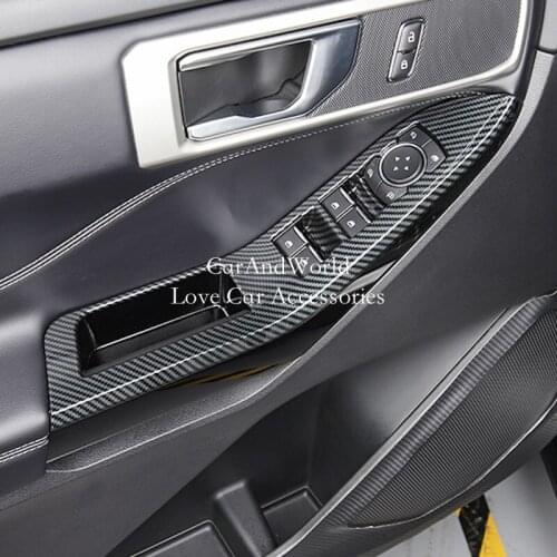 For Ford Explorer 2020 Door Armrest Window Glass Lift Switch Button Cover Trim Carbon Fiber Sticker Car Interior Accessories