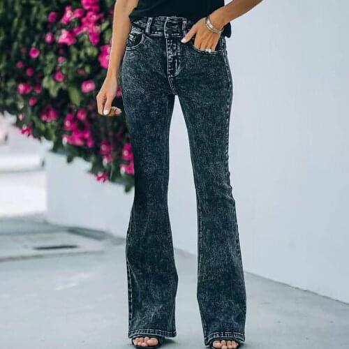 Jeans Women High Waist Pocket Wide Leg Jeans Flared Skinny Button Trousers Vintage Jeans Early 2021 Autumn Wear