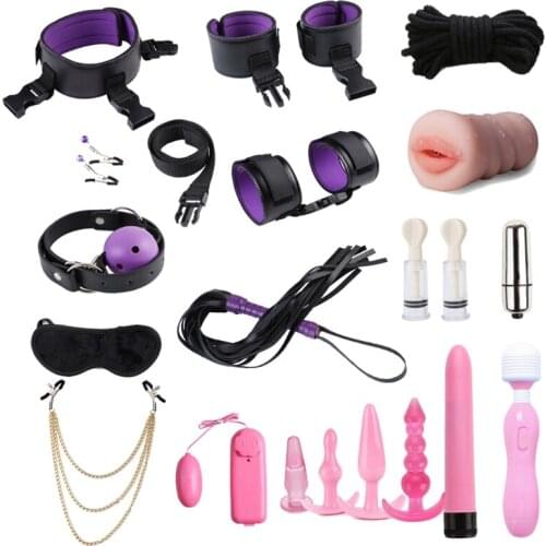 50LF 19pcs/set Erotic Restraints Sex Toys Couples Flirt Bondage Kits Fetish Bed Game Tool Set for Beginners Sm Adult Games