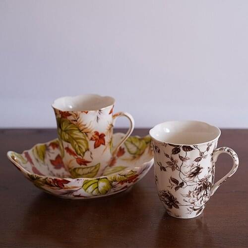 European luxury ceramic flower lace coffee cup afternoon tea cup milk tea cup pastoral Feng Shui cup
