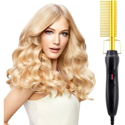 Hot Comb Electric Hot Comb Wet And Dry Hair Curler Comb Hot Straightening Heating Comb Iron Brushes Environmentally Gold Comb