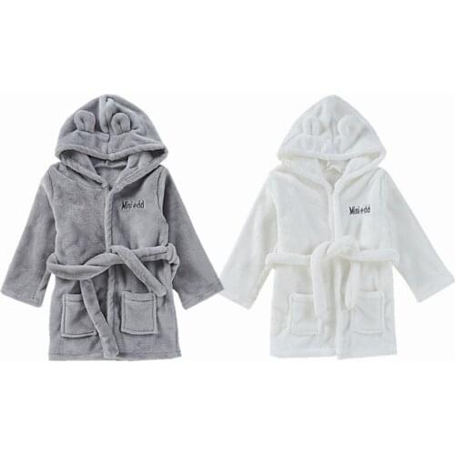 Autumn Winter Unisex Newborns Toddlers Bathrobe Warm Flannel Fleece Thick Pajamas Pure Color Comfortable Nightgown 0-2 Boy Girls